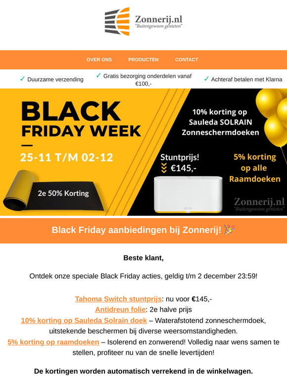 Black Friday Stuntprijzen en Exclusieve Kortingen bij Zonnerij!
