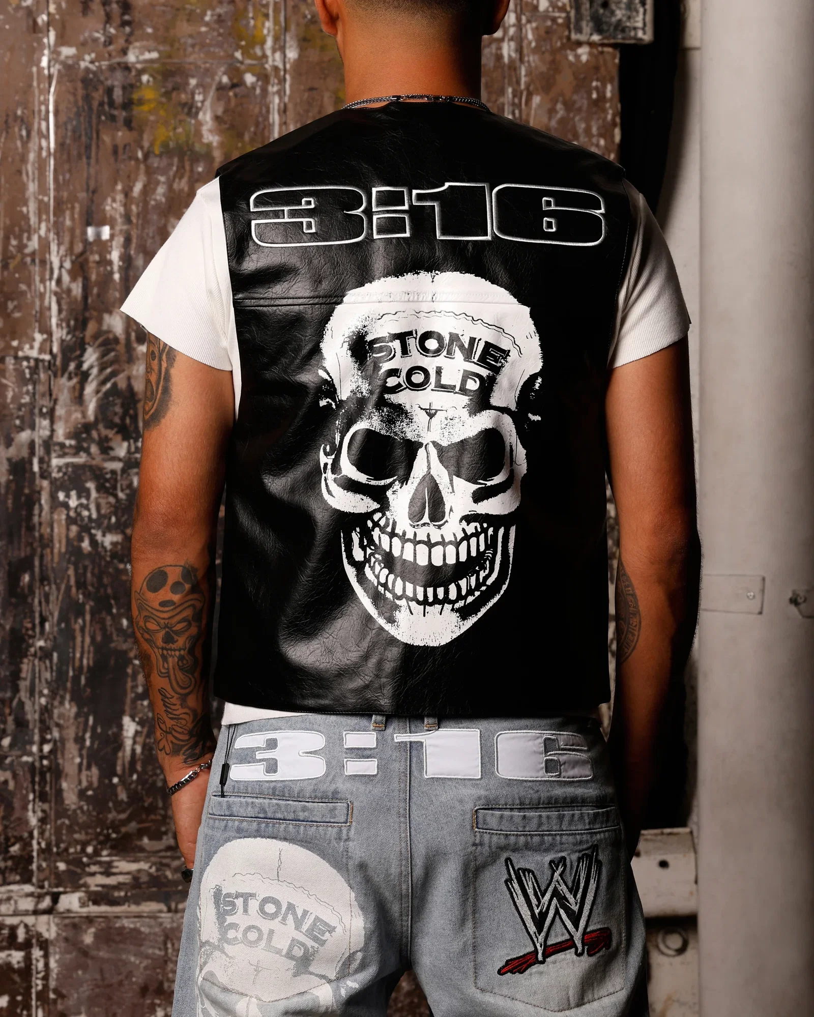 Image of Loiter X WWE Stone Cold Leather Vest Black