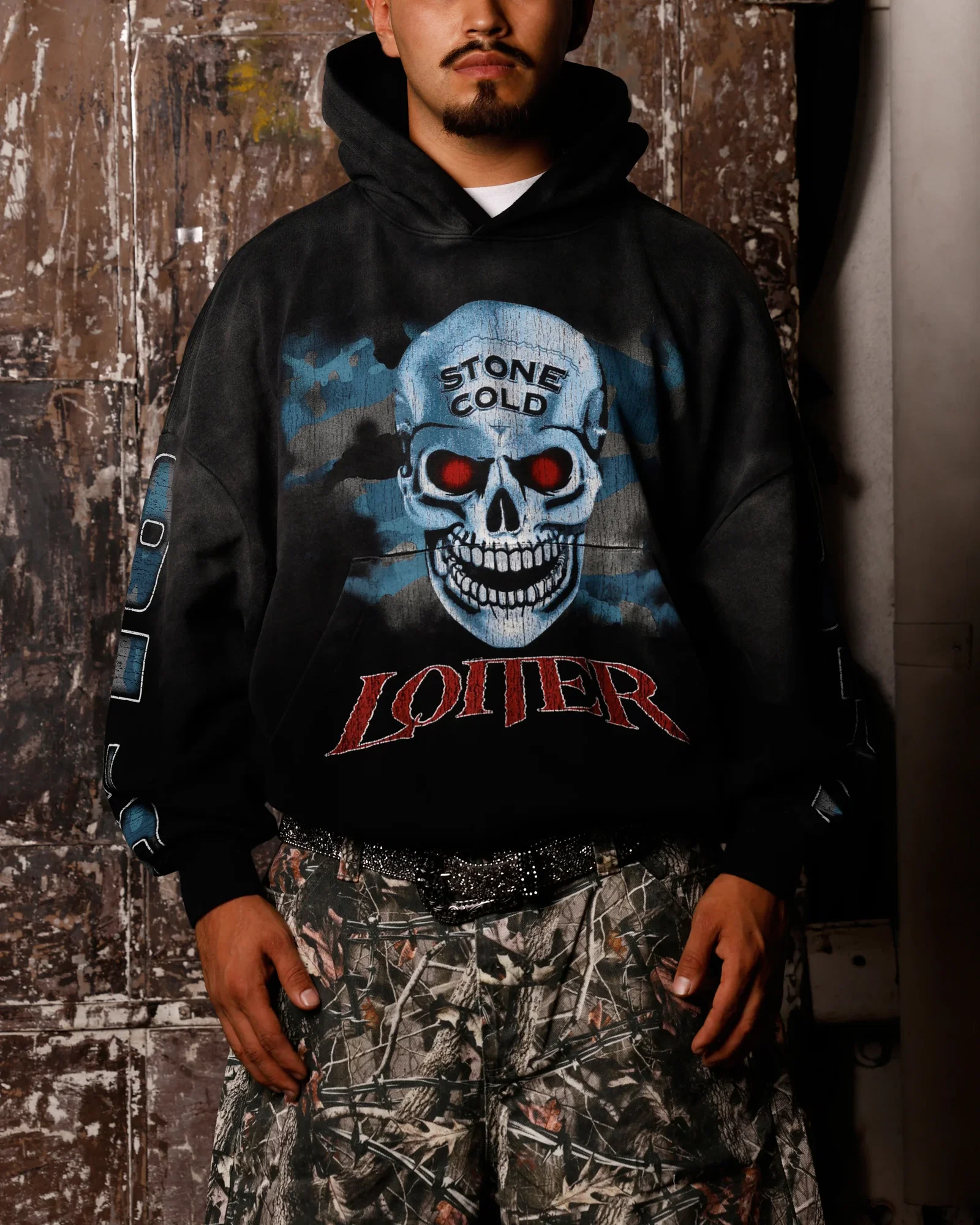 Image of Loiter X WWE Stone Cold Premium Hoodie Vintage Black