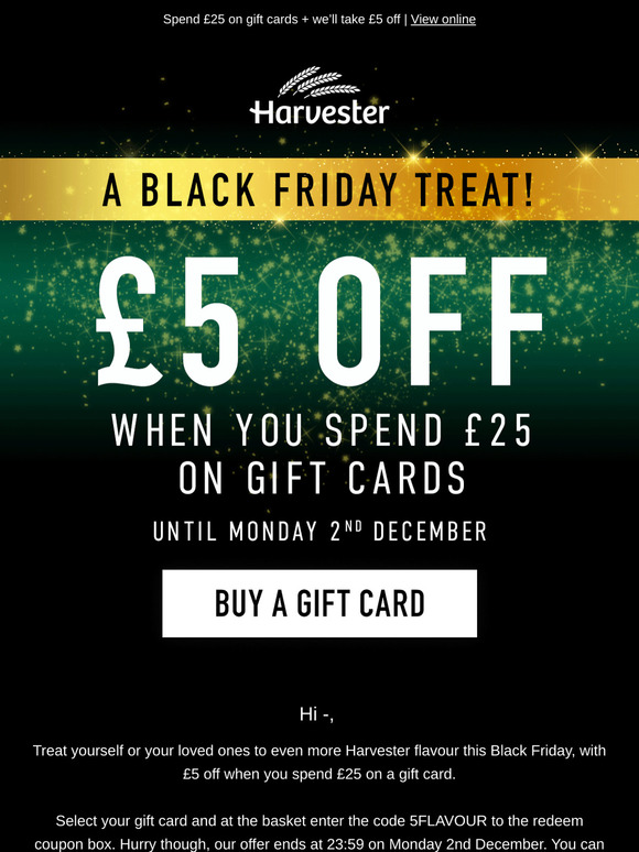 —, £5 off gift cards for Black Friday