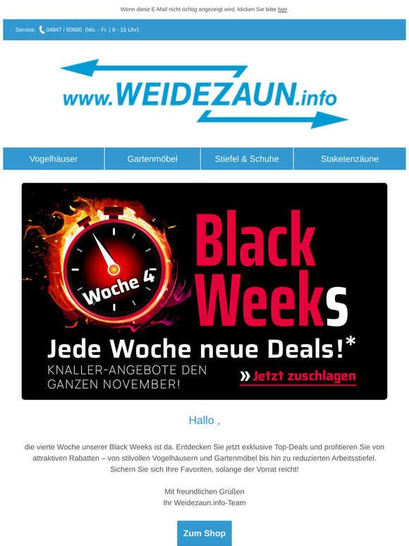 Vogelhäuser, Gartenmöbel & Stiefel bis zu -26%