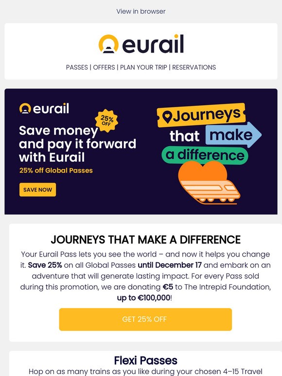 Save & Donate sale: 25% off Global Passes 🚂