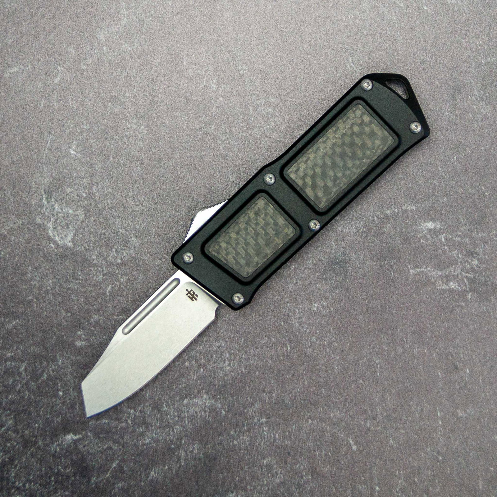 Image of TAKCOM Double Action OTF Knife - The Stubby (Wharncliffe-Stonewashed)