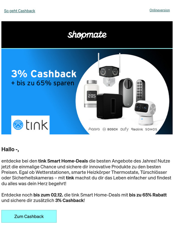 3% Cashback bei tink
