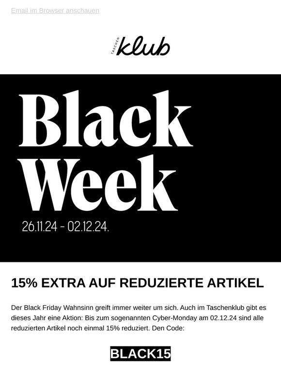 🖤 BLACK WEEK im Taschenklub - 15% Rabatt auf SALE Artikel