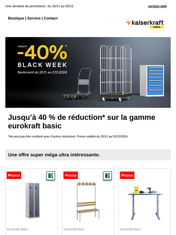 💸 La Black Week commence : profitez de jusqu’à 40 % de réduction* sur la gamme eurokraft basic