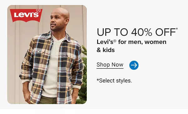 The Levi's logo. Up to 40% off Levi's select styles for men, women and kids. Shop now.