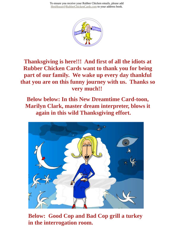 Our newest Thanksgiving Card-toon - Dreamtime - and a Rude one