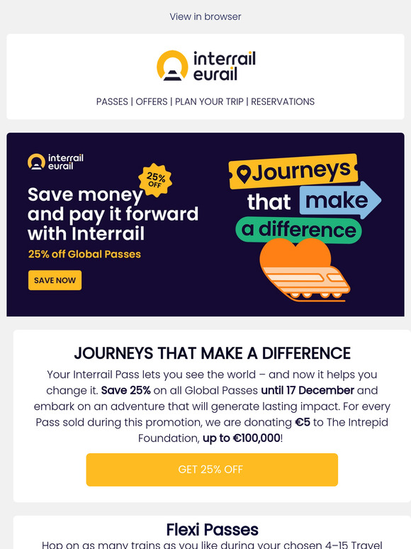 Save & Donate sale: 25% off Global Passes 🚂