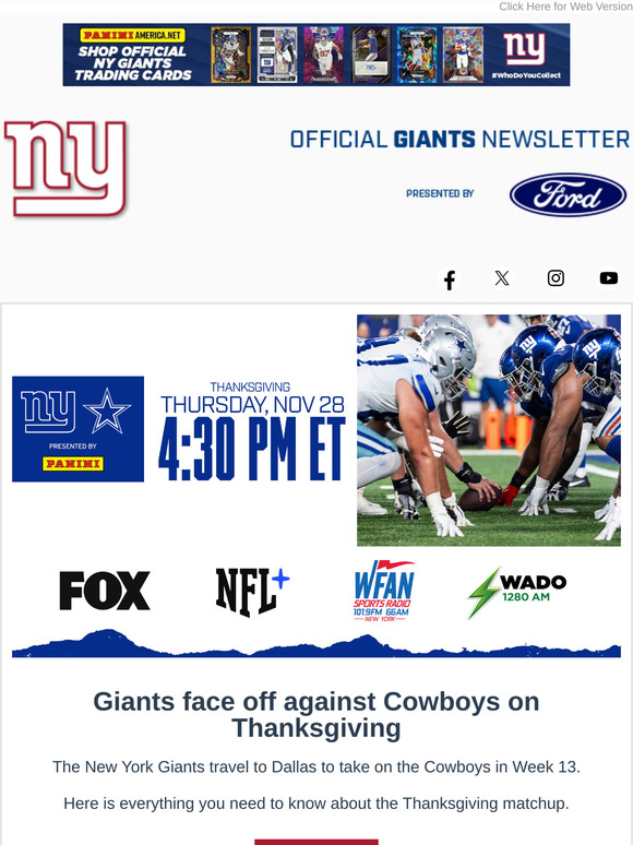 Giants face off against Cowboys on Thanksgiving