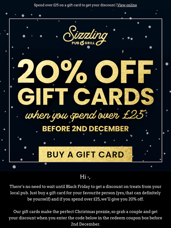 Get 20% off your gift cards this Black Friday! 🎁