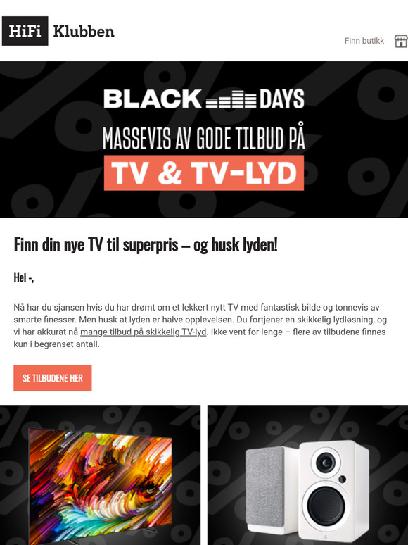 Store TV-er og stor TV-lyd – gjør et kupp under Black Days!
