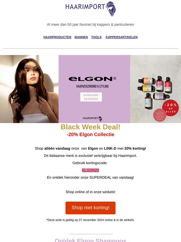 Black Week!  20% korting op Elgon bij Haarimport!