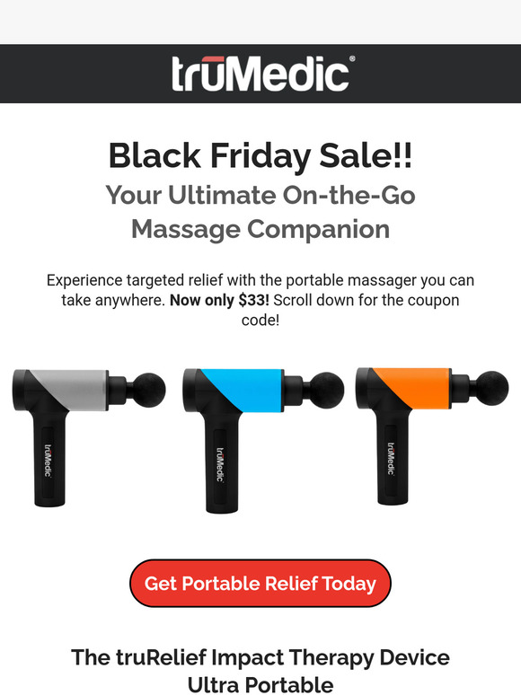 HUGE Black Friday Deal - Save 79% on the Ultra Portable Impact Therapy Device – sleek, compact, powerful!