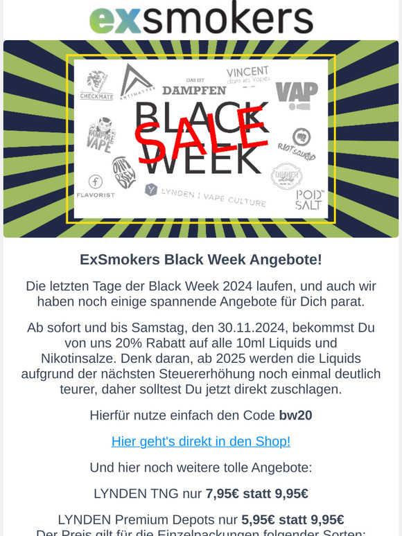 Black Week mit 20% Rabatt auf alle Liquids