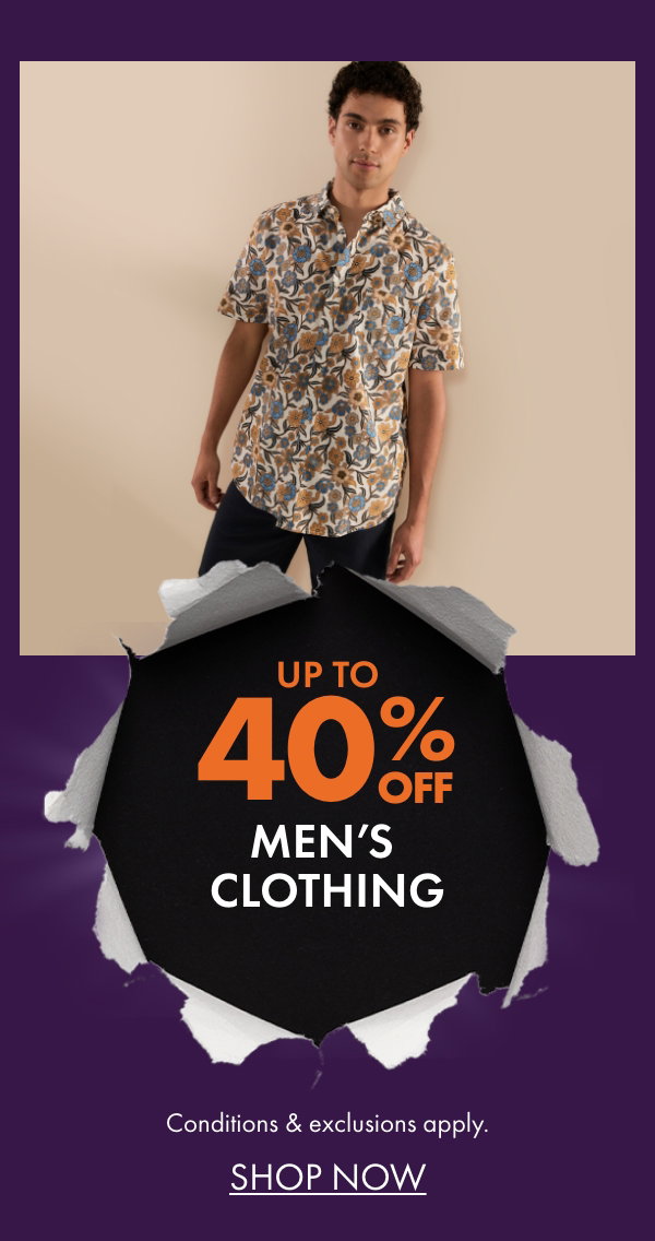 Up to 40% off Men's Clothing