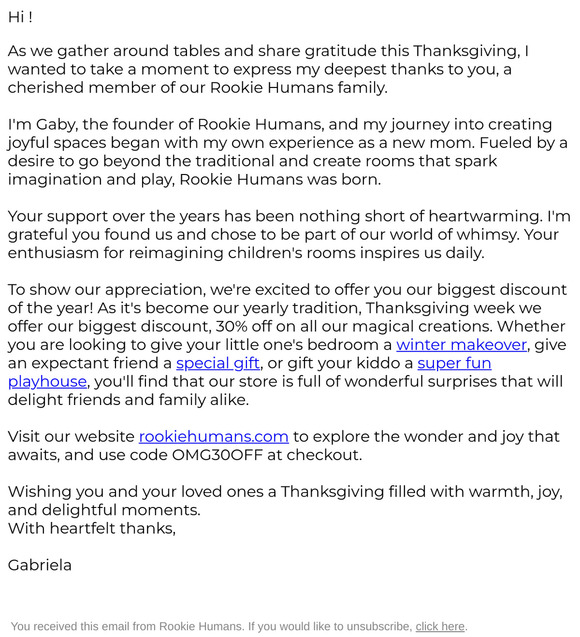 A message of gratitude from Gabriela, our founder