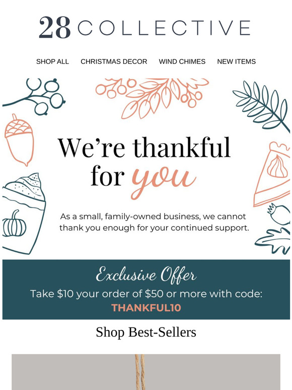 Thankful for You: Enjoy $10 Off Your $50+ Purchase!