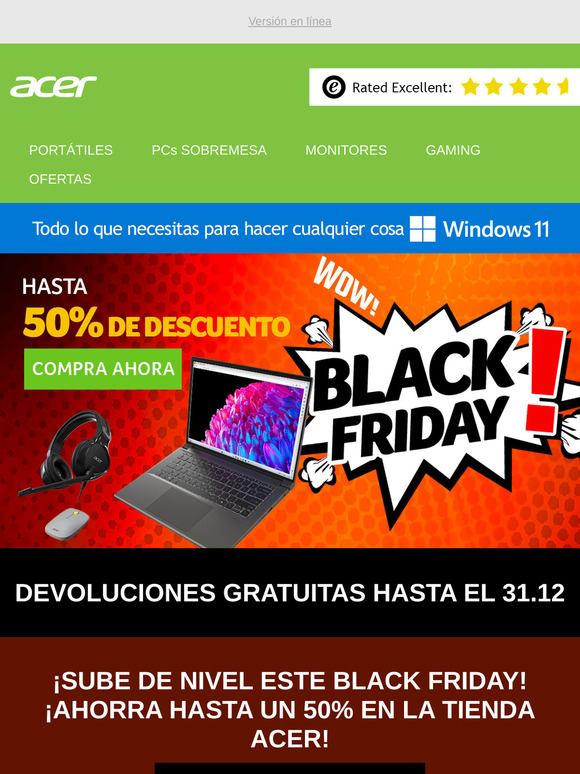 ⚡¡Hasta un 50% de descuento! ¡El Black Friday comienza ahora en la Tienda Acer!