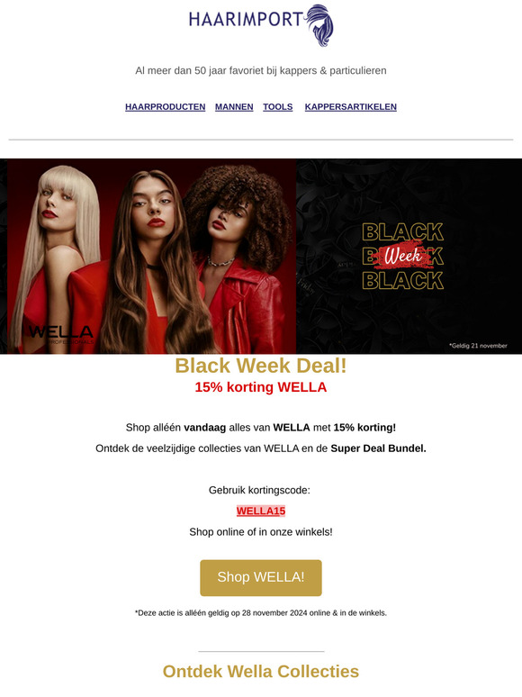 Black Week! Shop Wella met 15% korting op WELLA!