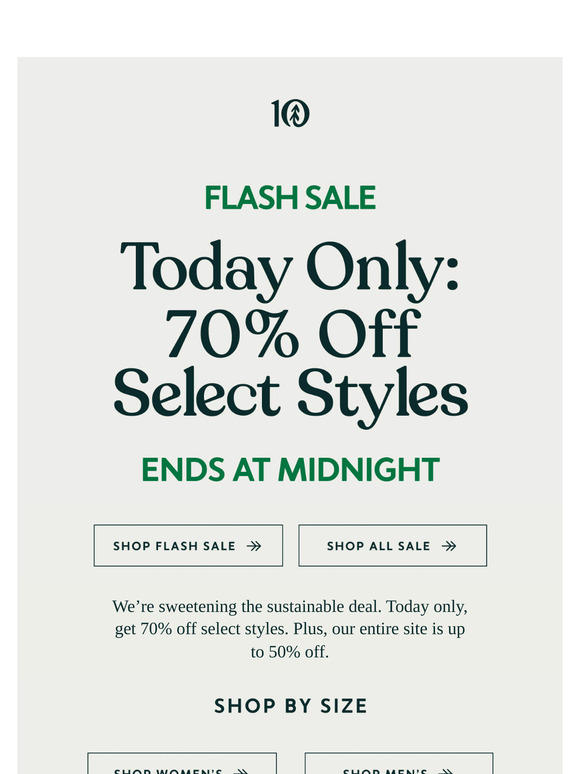 Flash Sale: 70% Off Select Styles