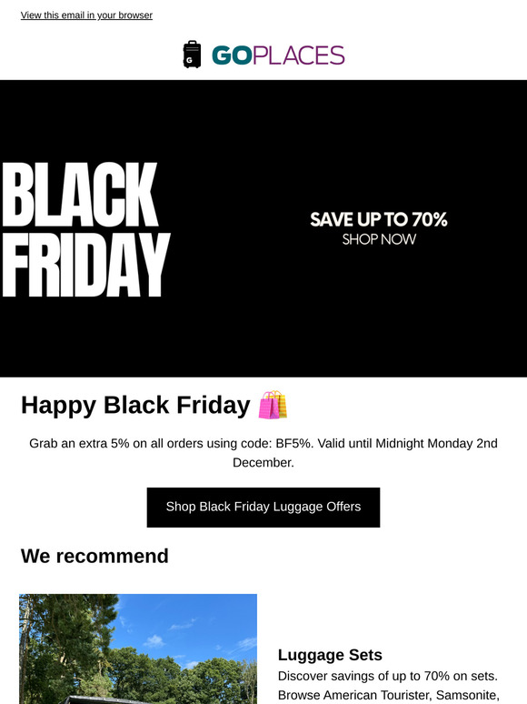 Black Friday is Here: Save Up to 70% on Luggage!