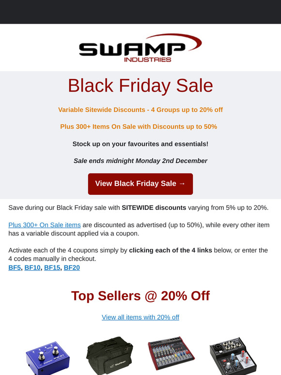 Black Friday Sale 🚀 Sitewide Discounts - from 5% to 20% off 🎸🎙️ 🎹