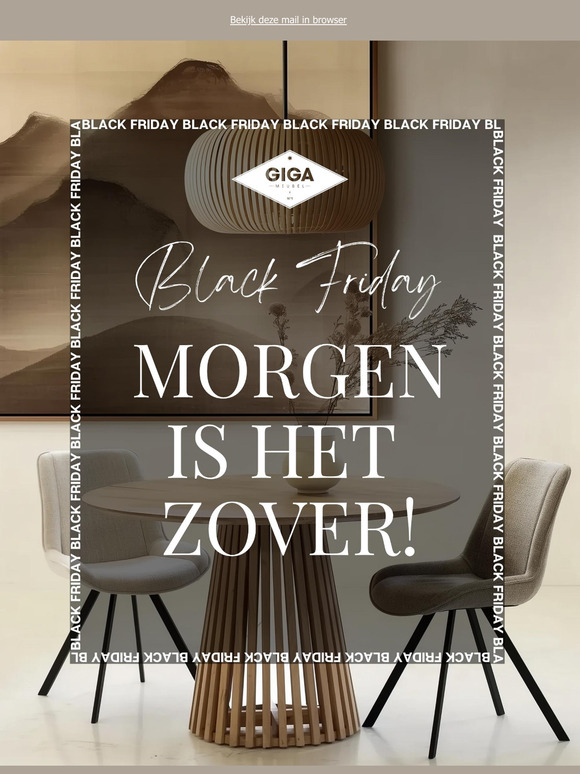 MORGEN IS HET ZOVER: Black Friday Deals bij Giga Meubel!