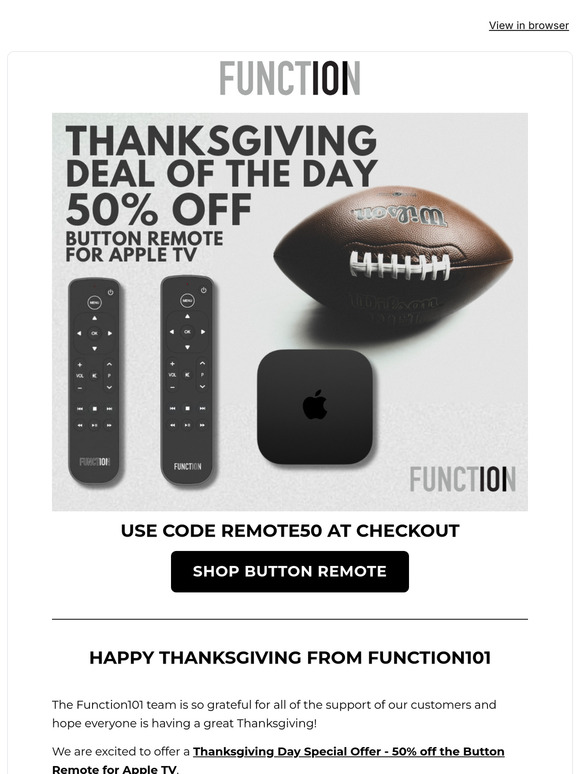 🏈 🍁 Thanksgiving Day Deal! 50% Off Button Remote for Apple TV