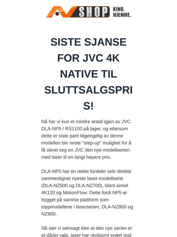 SISTE SJANSE FOR JVC 4K TIL SLUTTSALGSPRIS!