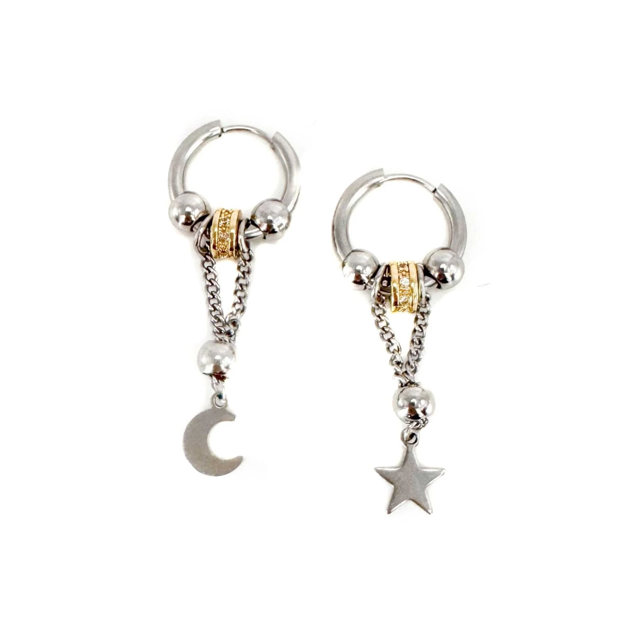 Image of Hecate Crescent Moon and Star Mismatch Dangle Earrings