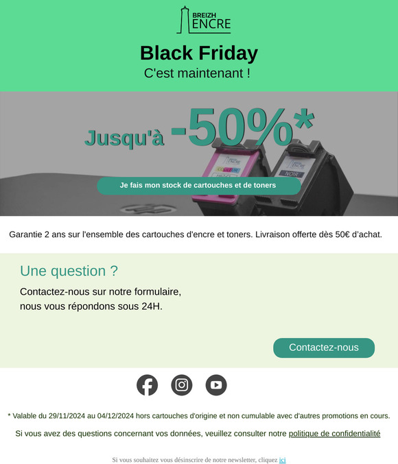 🔥BLACK FRIDAY🔥 Jusqu'à -50% sur vos cartouches d'encre