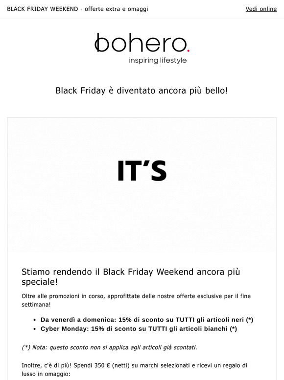 BLACK FRIDAY WEEKEND - offerte extra e omaggi