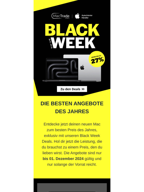 MacTrade Black Week • Apple Mac Deals • Bis zu 27% sparen