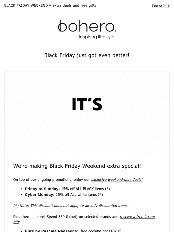 BLACK FRIDAY WEEKEND – extra deals and free gifts