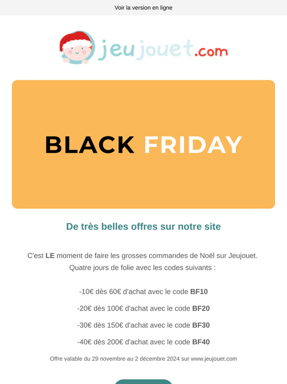 BLACK FRIDAY : très belles offres sur Jeujouet ! C'est le moment de faire vos cadeaux
