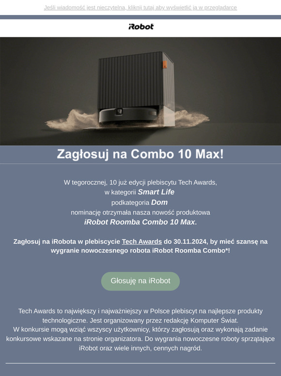 Wygraj iRobot Roomba w plebiscycie Tech Awards 2024!