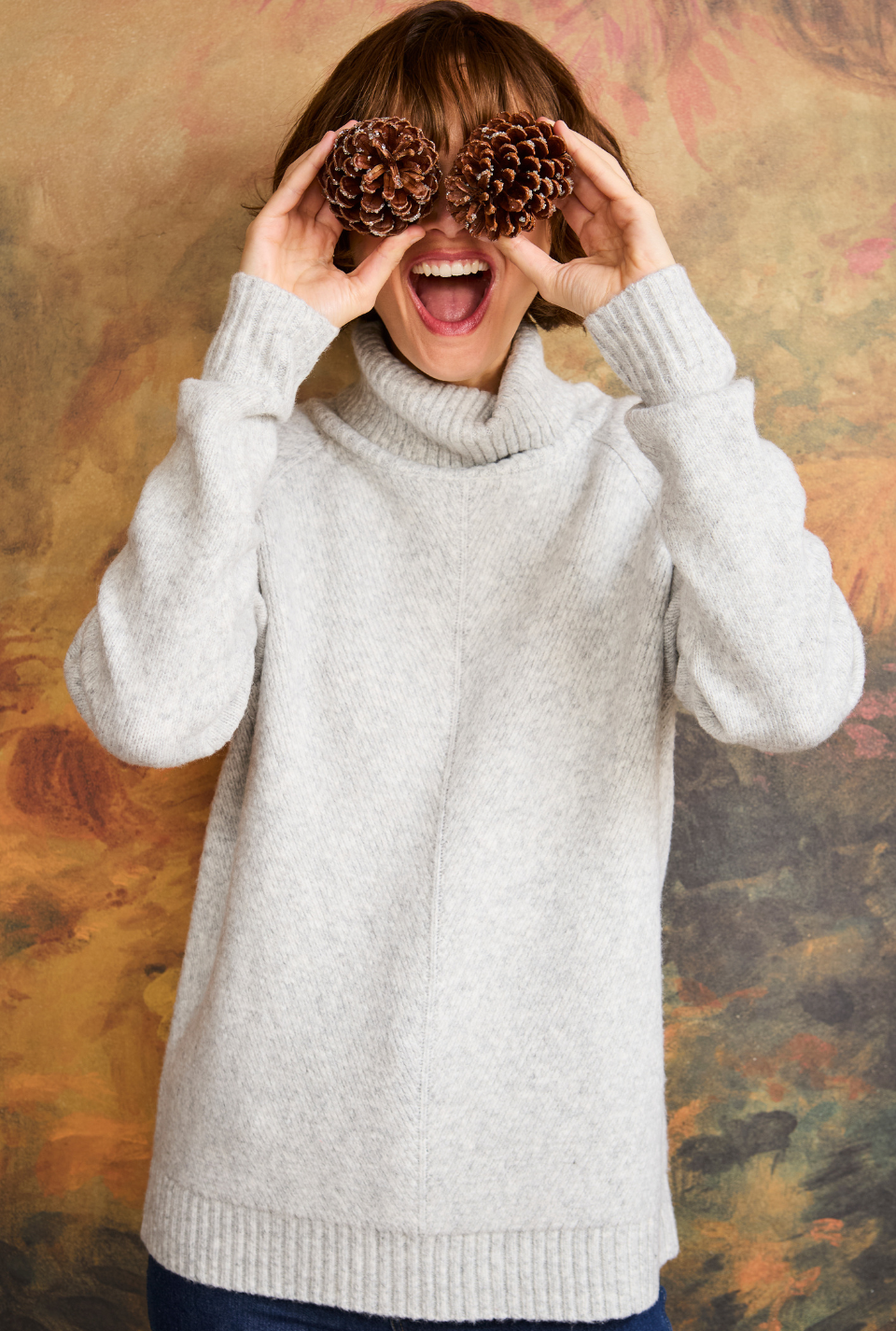 Rib Detail Turtle Neck Jumper in Off White