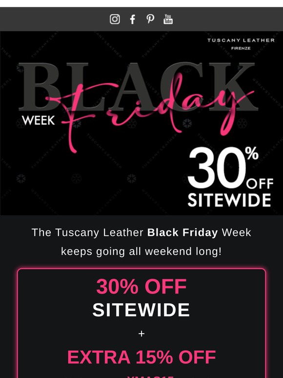 ⏳ The BLACK FRIDAY WEEK continues through the weekend: -30% on SITEWIDE + extra 15%!