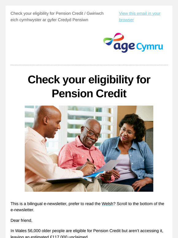 Check your eligibility for Pension Credit / Gwiriwch eich cymhwyster ar gyfer Credyd Pensiwn