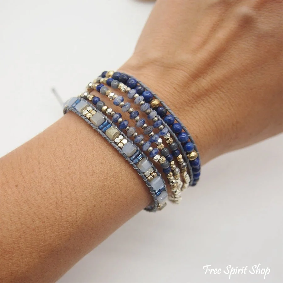 Natural Lapis Lazuli & Blue Aventurine Wrap Bracelet