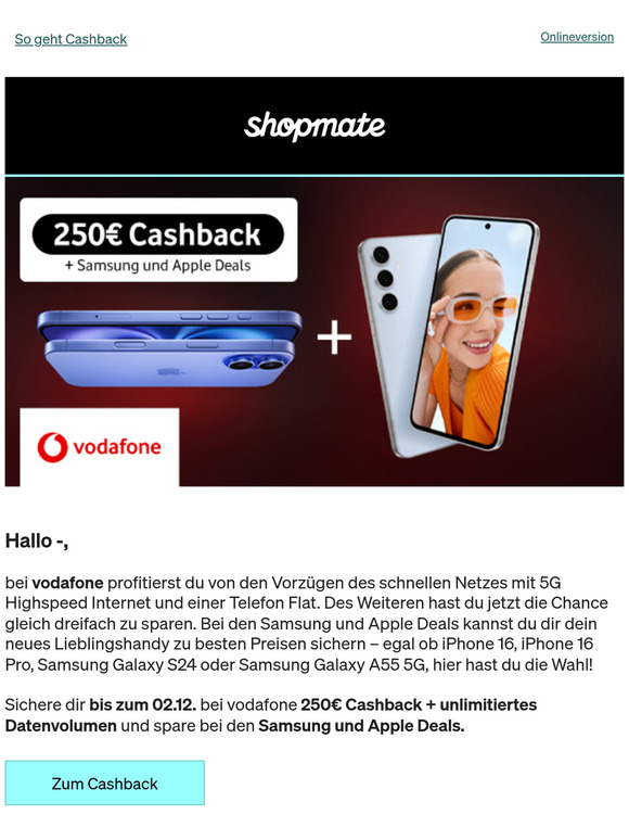 250€ Cashback bei Vodafone