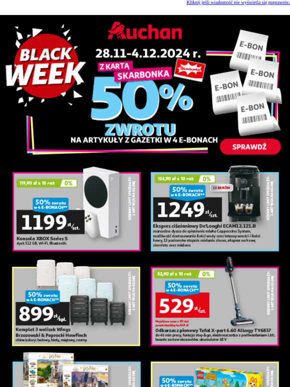 📢50% ZWROTU w E-BONACH! Tylko z kartą Skarbonka >>