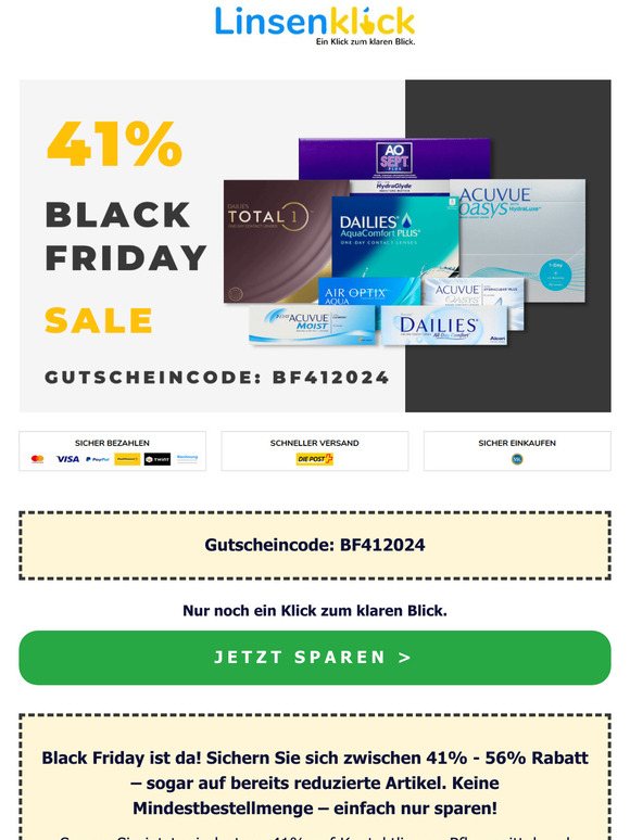 41% Black Friday Rabatt auf Kontaktlinsen – Exklusiv nur für kurze Zeit!