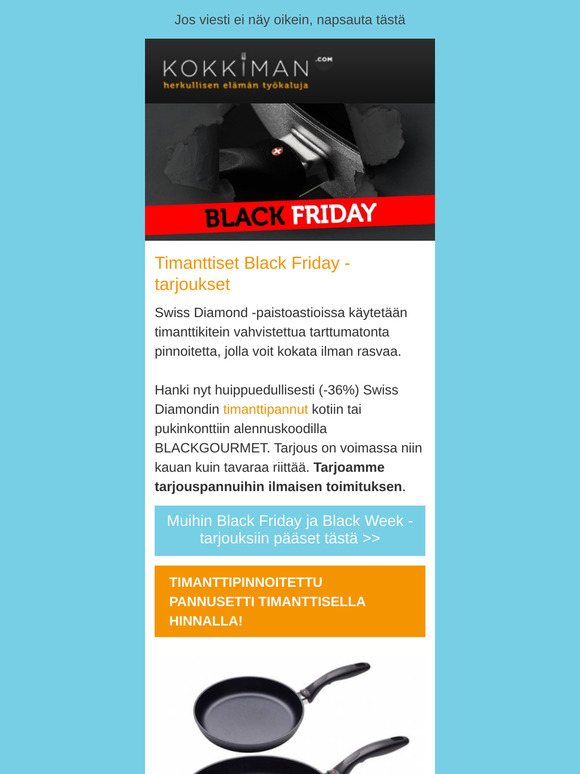 BLACK FRIDAY: Swiss Diamond Pannusetti induktiolle nyt 90 euron alennuksella ja mm. lahjakortit -20%