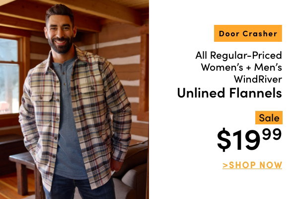 Door Crasher All Regular-Priced Women's + Men's WindRiver Unlined Flannels Sale $19.99