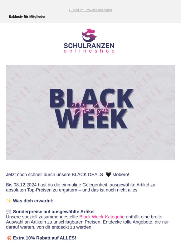 ⭐ Black Week: Exklusive Deals + 10% Extra-Rabatt auf alles!