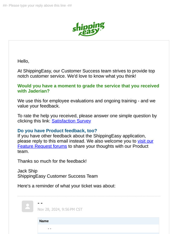ShippingEasy Support - How did we do?