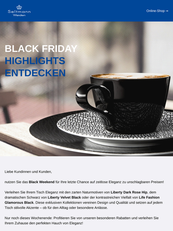Nicht verpassen! - Black Week Deals im Seltmann Weiden Onlineshop