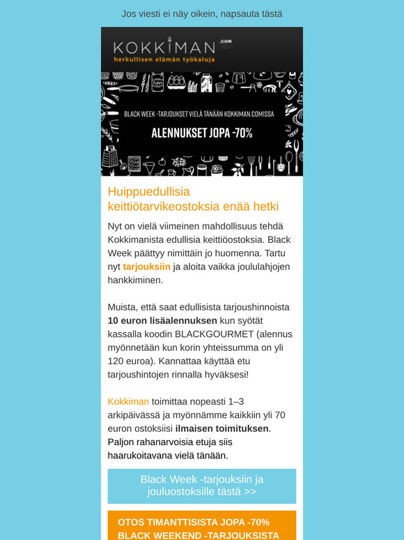 Joulun keittiölahjat vielä tänään jopa -70% Black Week -tarjouksin.